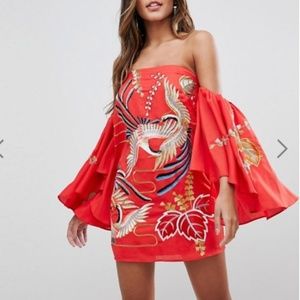 ASOS- Bardot Mini Dress With Embroidery